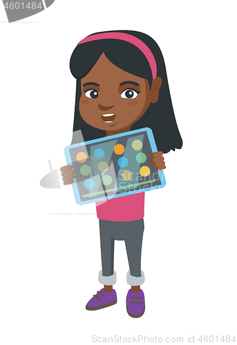 Image of African girl playing game on a tablet computer.