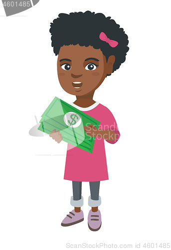 Image of African-american girl holding money in hands.