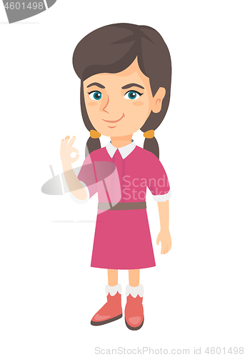 Image of Caucasian little girl showing ok sign.