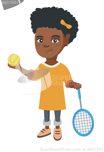 Image of African tennis player holding racket and ball.