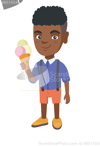 Image of Little african boy holding an ice cream cone.