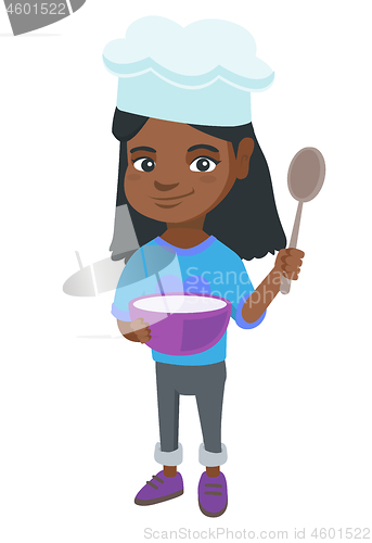Image of Little african girl holding a saucepan and a spoon
