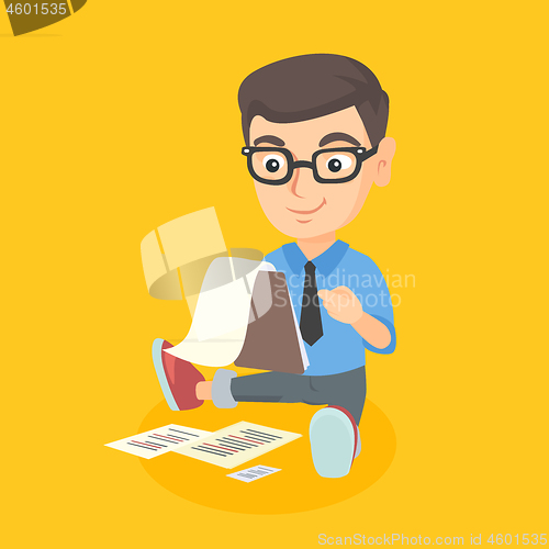 Image of Caucasian boy working with a business document.