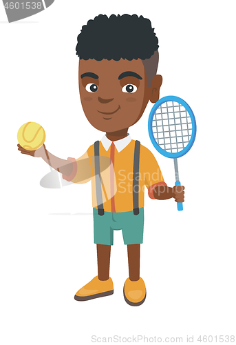 Image of African tennis player holding racket and ball.