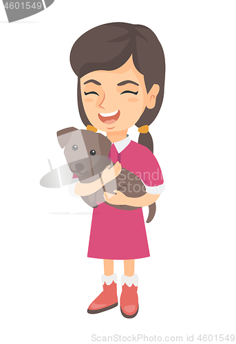 Image of Caucasian happy girl holding a dog.