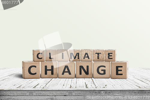 Image of Climate change sign made of wooden cubes