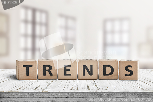 Image of Trends sign in a bright home on a wooden desk