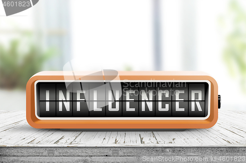 Image of influencer alarm on a wooden table in a bright room