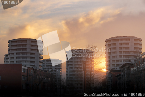 Image of Round tower appartments in the sunset