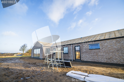 Image of New house made of bricks at a construction site