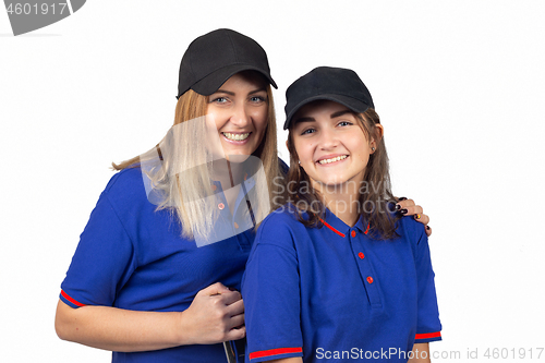 Image of Woman and girl, mother and daughter teen, isolated on white background