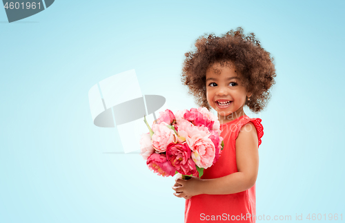 Image of happy little african american girl with flowers