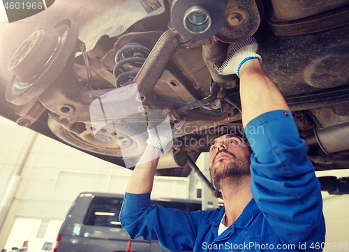 Image of mechanic man or smith repairing car at workshop