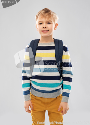 Image of smiling student boy or schoolboy with school bag