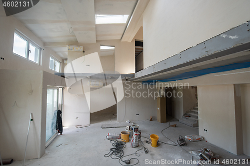 Image of interior of construction site with scaffolding