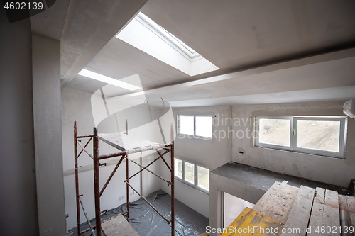 Image of interior of construction site with scaffolding