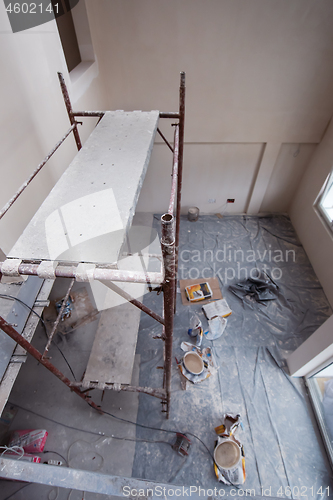 Image of interior of construction site with scaffolding