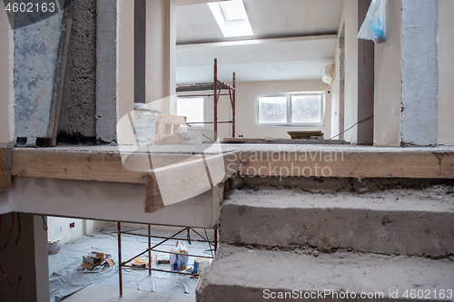 Image of interior of construction site with scaffolding