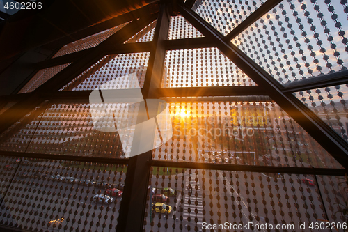 Image of sunset through a glass roof