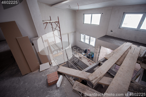 Image of interior of construction site with scaffolding