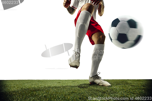 Image of Football or soccer player on white background - motion, action, activity concept