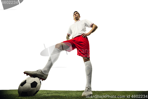 Image of Football or soccer player on white background - motion, action, activity concept