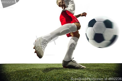 Image of Football or soccer player on white background - motion, action, activity concept