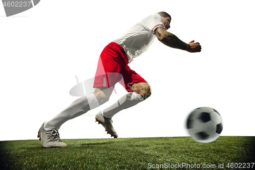 Image of Football or soccer player on white background - motion, action, activity concept