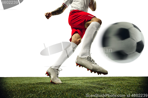 Image of Football or soccer player on white background - motion, action, activity concept