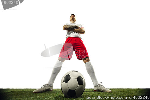 Image of Football or soccer player on white background - motion, action, activity concept