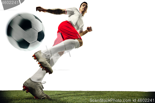 Image of Football or soccer player on white background - motion, action, activity concept