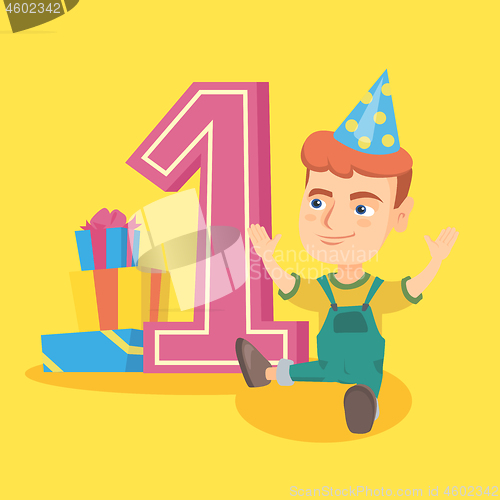 Image of Caucasian boy celebrating first birthday.