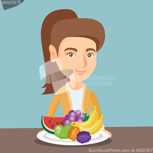 Image of Young caucasian woman with fresh fruits.