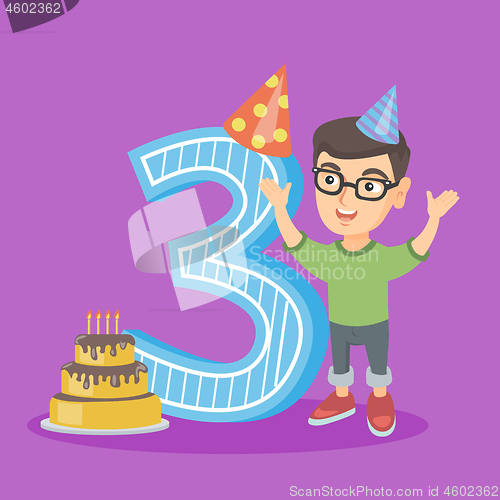 Image of Caucasian boy celebrating third birthday.