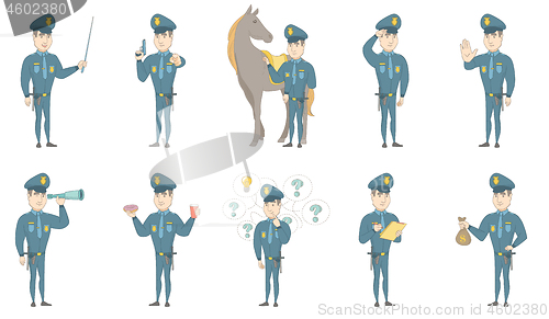Image of Young caucasian policeman vector illustrations set