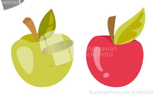 Image of Green and red apple vector cartoon illustration.