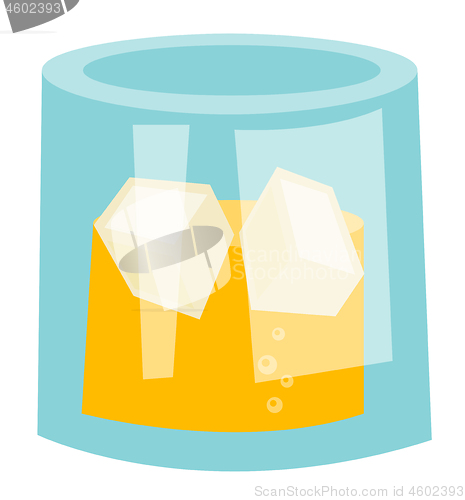 Image of Whisky glass with ice cubes vector cartoon.