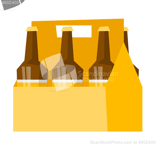 Image of Six-pack with bottles of beer vector cartoon.