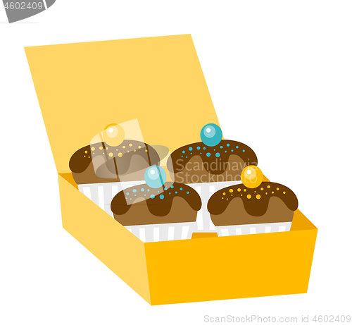 Image of Cupcakes in a delivery box vector illustration.