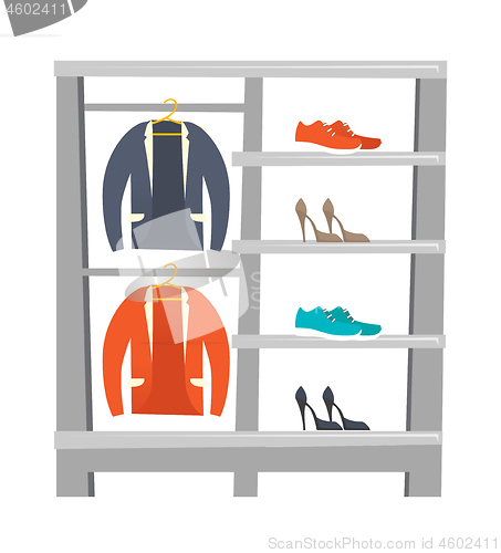 Image of Shelves with clothes and shoes vector illustration