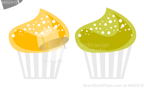 Image of Colorful cupcakes vector cartoon illustration.