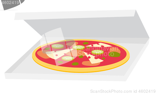 Image of Pizza in delivery box vector cartoon illustration.