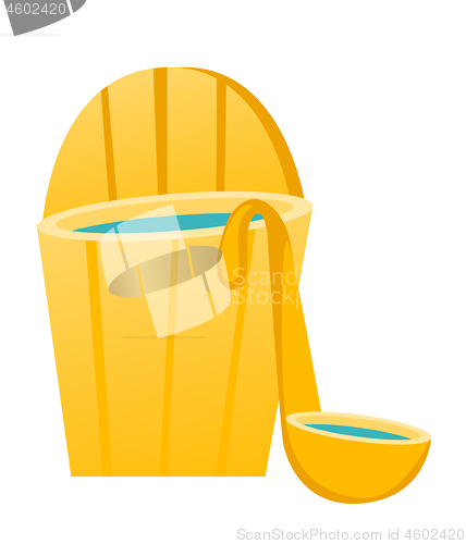 Image of Bath barrel with ladle vector cartoon illustration