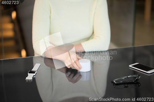 Image of close up of woman using black interactive panel