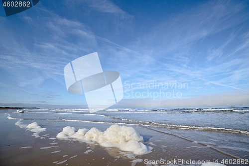 Image of Foam on the beach by the ocean