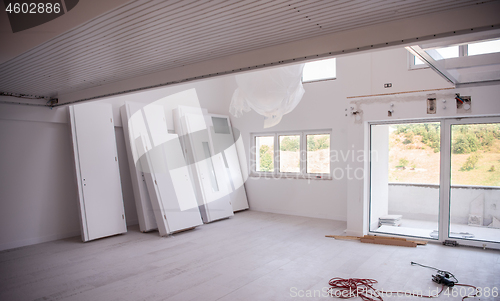 Image of Interior doors stacked in a new apartment