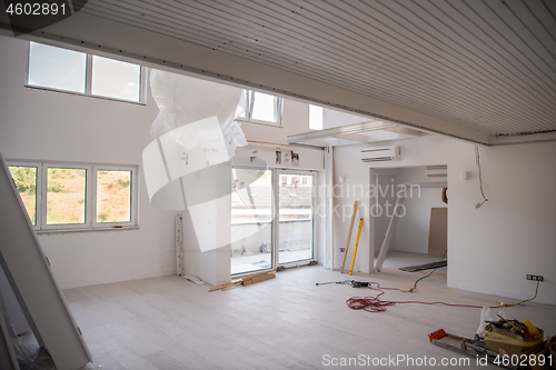 Image of Interior doors stacked in a new apartment