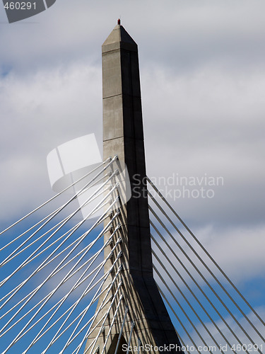 Image of Detail of bridge support with clouds and blue sky