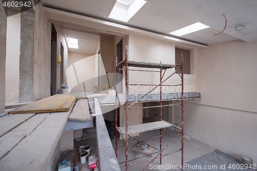 Image of interior of construction site with scaffolding