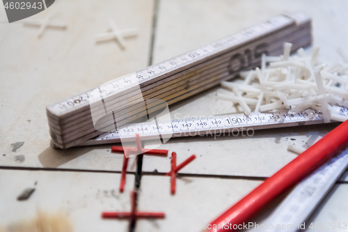 Image of Ceramic tiles and tools for tiler